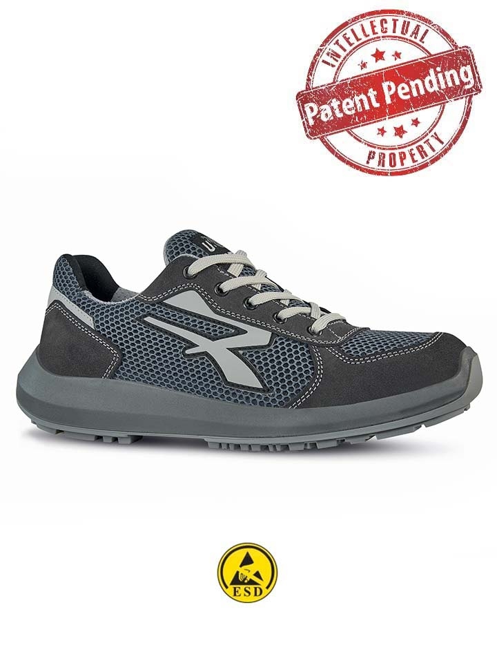 Zapato U-Power Draco, malla transpirable gris, suela Red Up con retorno de energía, S1P ESD.