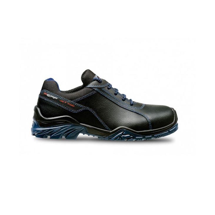 Zapato Perf Tornado Low, piel flor negra S3 SRC