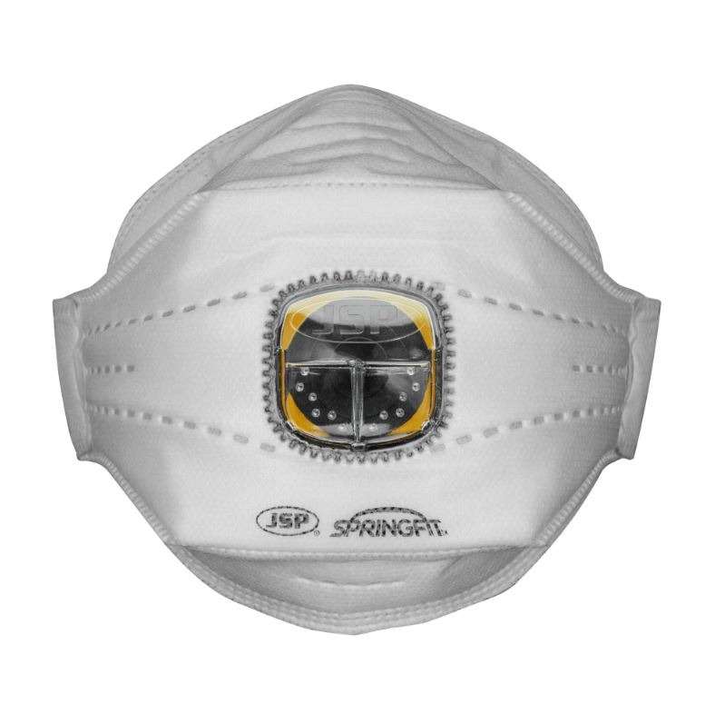 Mascarilla JSP Springfit 425 FFP2 con válvula Typhoon, endoesqueleto para conservar la forma.