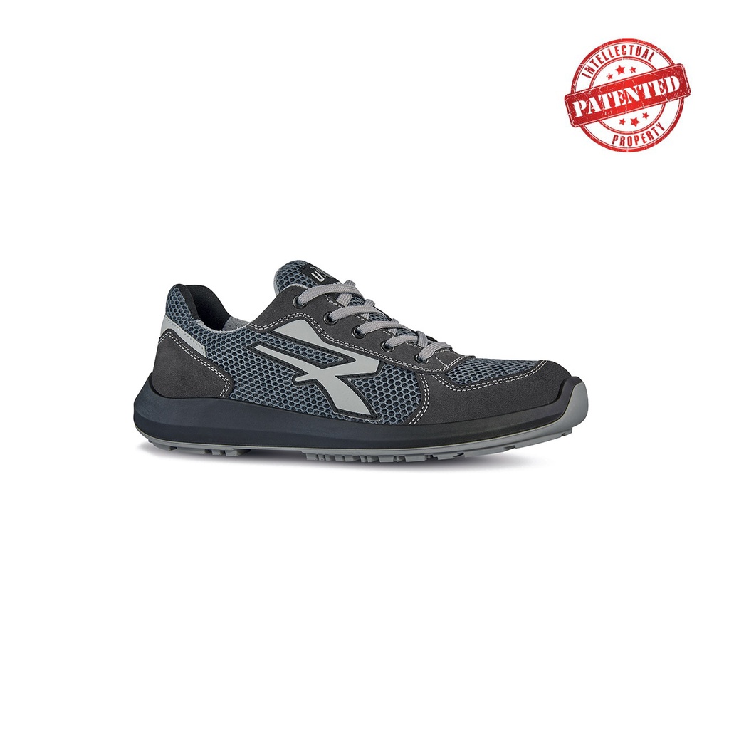 Zapato U-Power Draco, malla transpirable gris, suela Red Up con retorno de energía, S1P ESD.