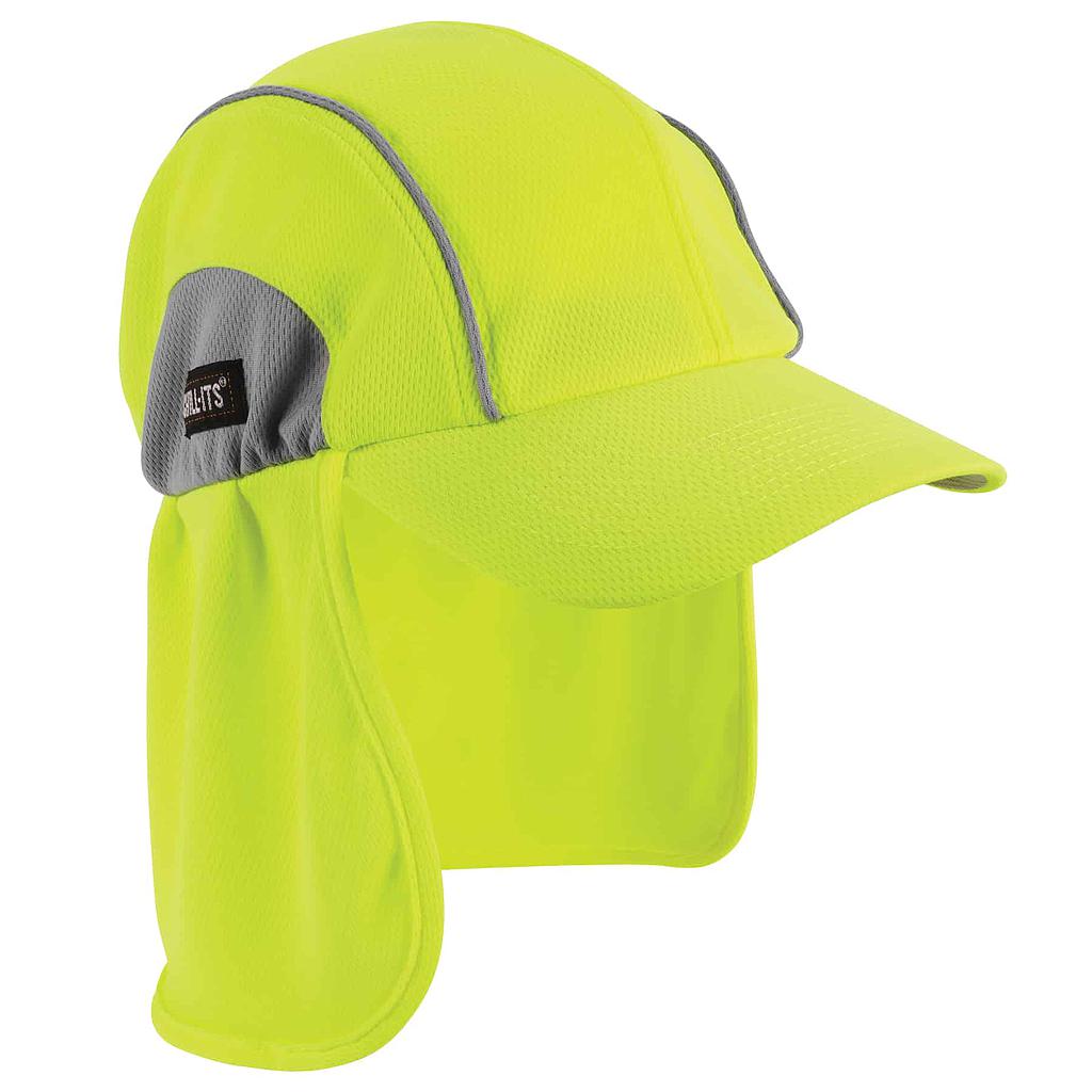 [12520] Gorra transpirable con cubrenucas Ergodyne 6650, amarillo a.v. banda antisudor de toalla.