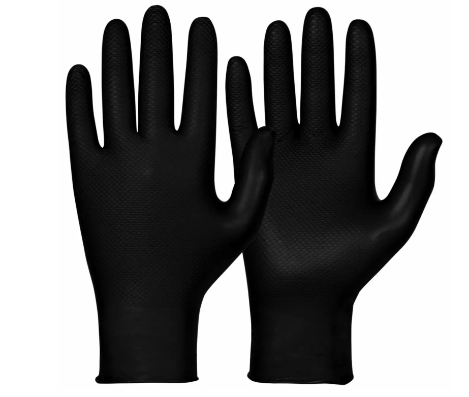 Guantes desechables negro Granberg 970, con acabado escamado para máximo agarre, alta resistencia, grosor 0,15 mm, caja de 50 uds.