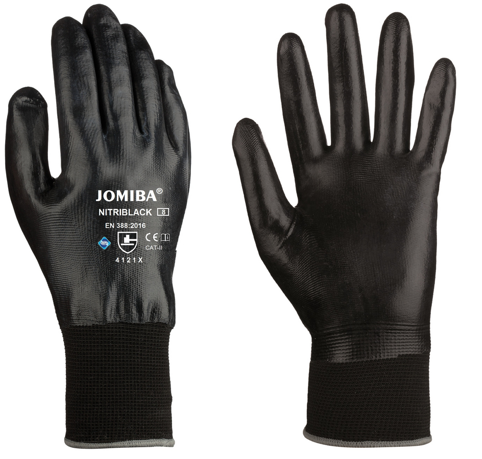 Guante Jomiba Nitriblack nylon con baño de nitrilo negro en palma y dorso