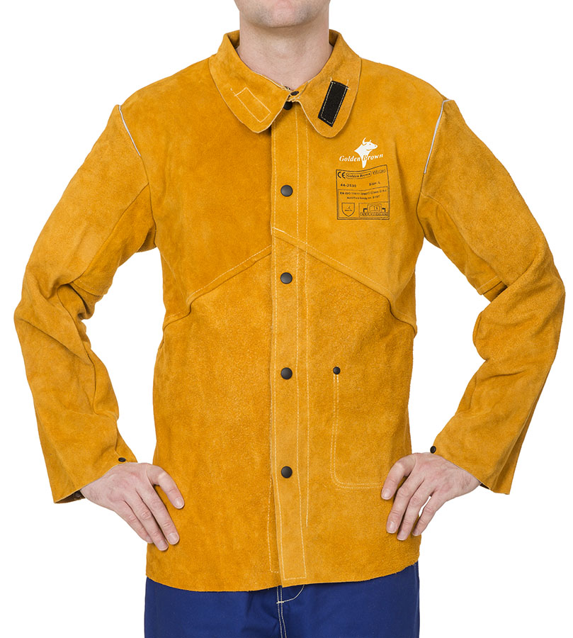 ​Chaqueta de soldador Weldas Golden Brown con espalda en tejido retardante de la llama